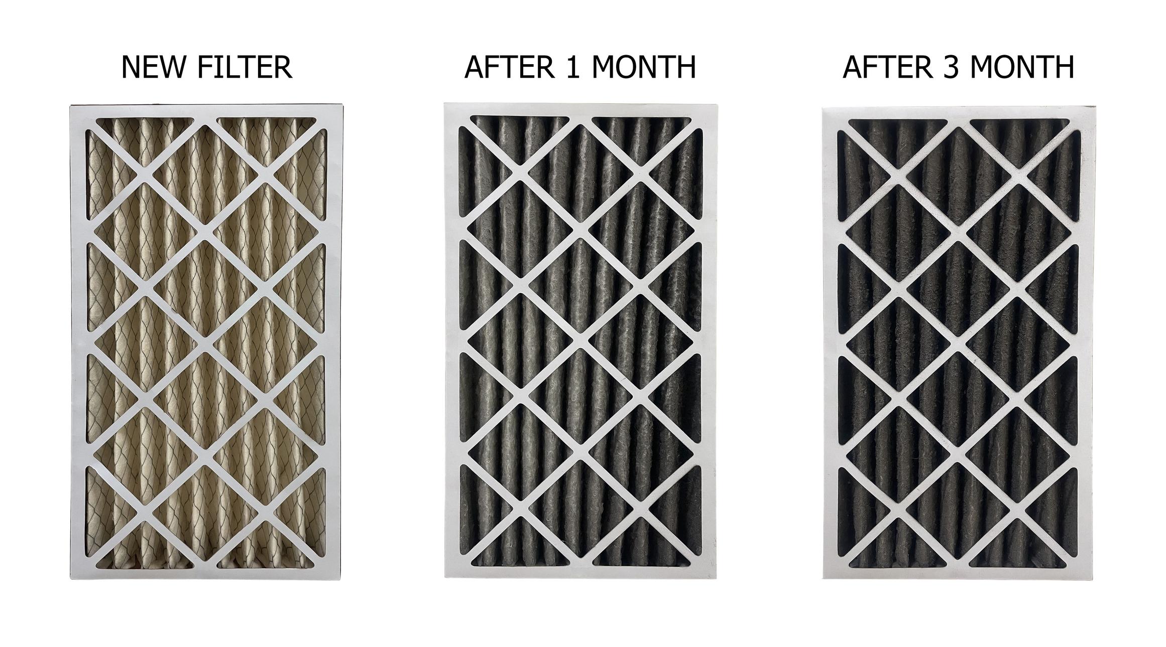 Real air filter in Air Handing Unit after 1 month and 3 months for remove dust.